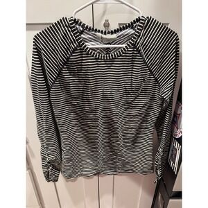 Athleta Womens Navy White Striped Long Sleeve Rash Guard Ruched Back Size M